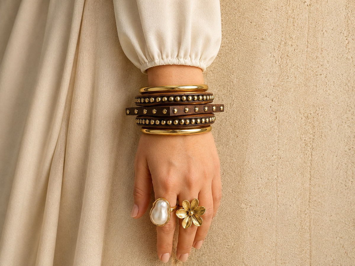 Studded Wooden Bangle Stack